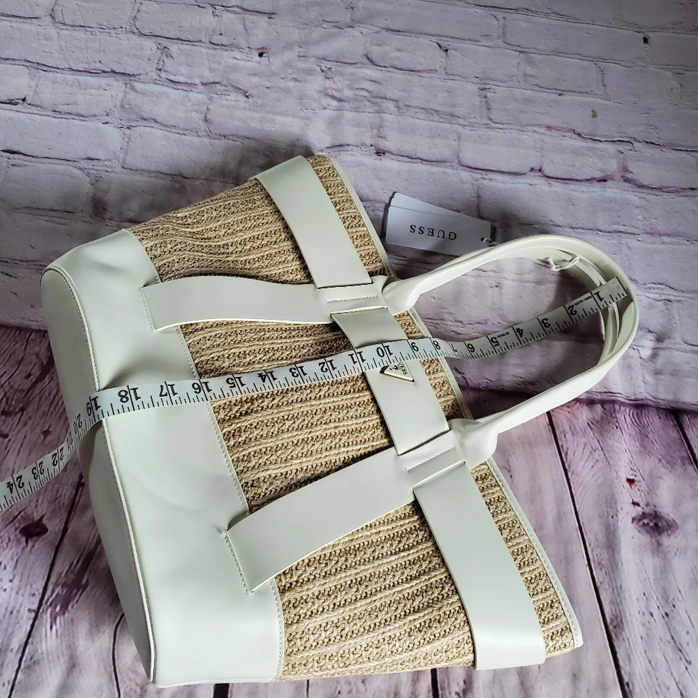 Guess Tuane Tote Bag Beachy Casual Summer Tan White